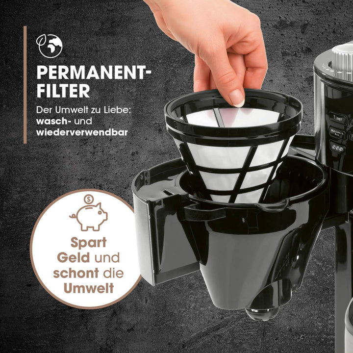 Filterkaffeemaschine mit Kegelmahlwerk Edelstahl 10 Tassen Timer - Bild 4