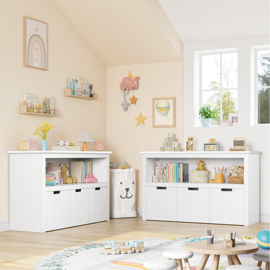 Kinderregal mit 3 Schubladen auf Rollen MDF weiss 102x33x62 cm - Bild 6