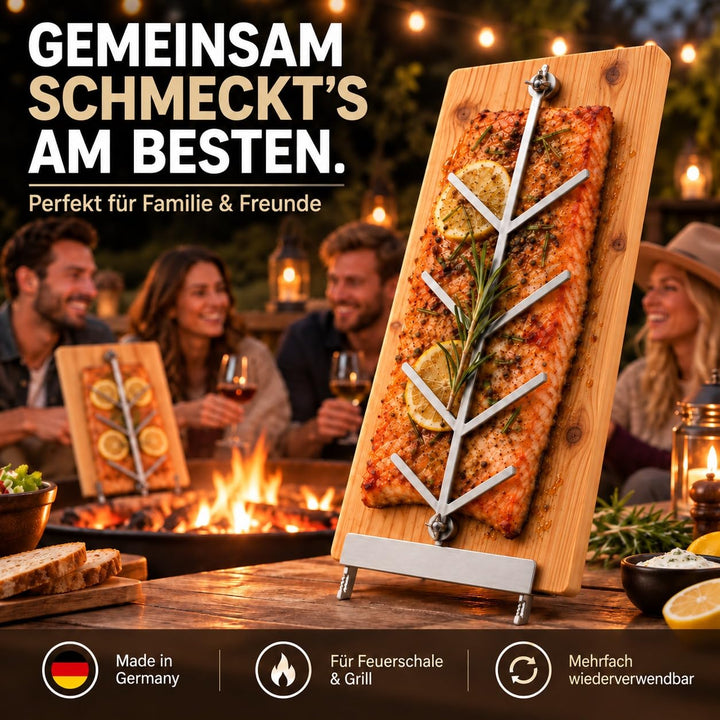 Flammlachsbrett Lärchenholz 2er-Set mit Edelstahlhalterung für Feuerschale - Bild 7