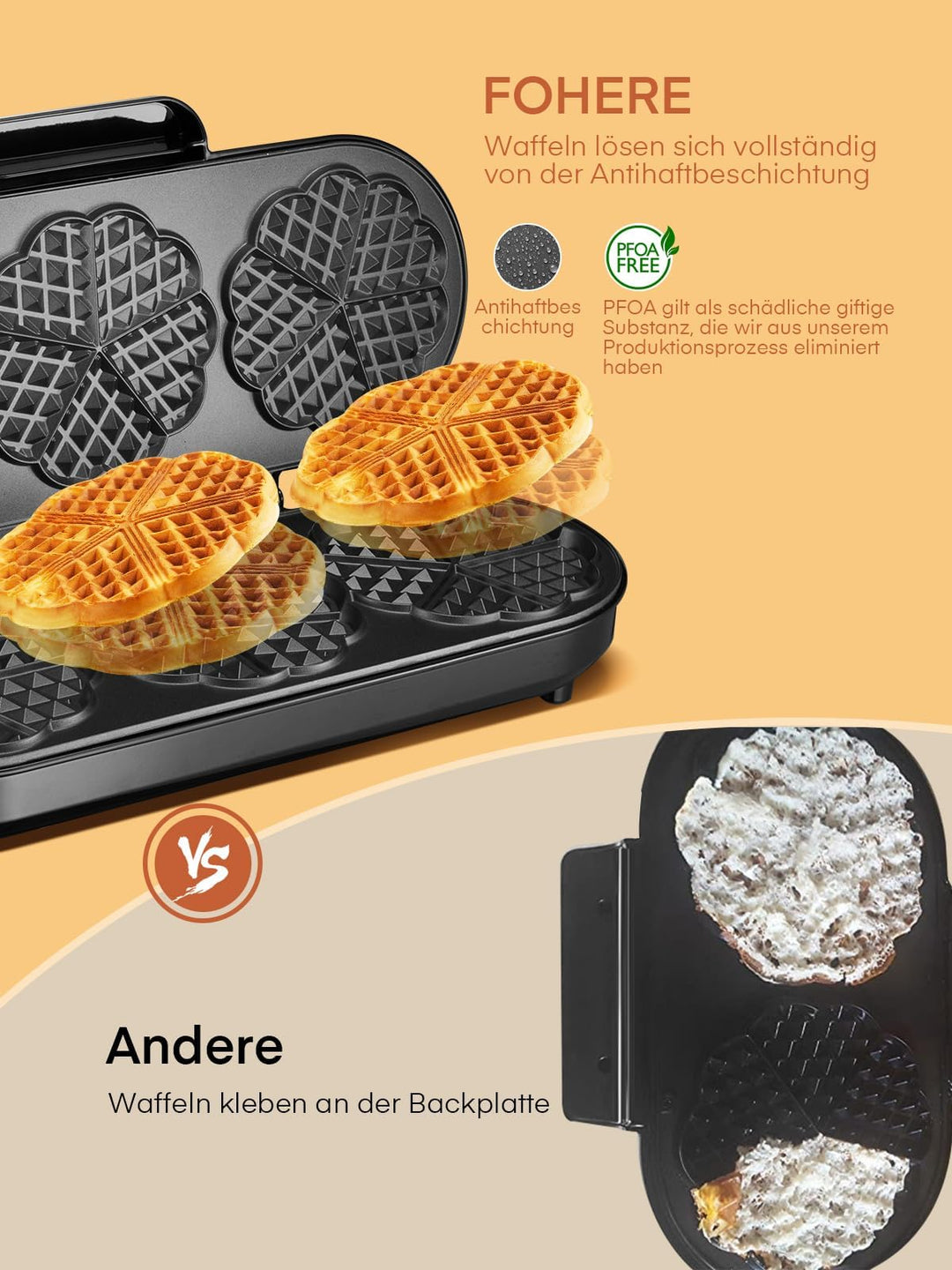 Herzwaffeleisen 3 Backflächen 1200W für 15 Waffeln Party &amp; Familie - Bild 6