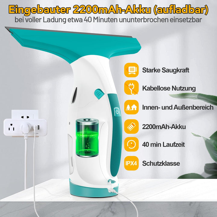 Fenstersauger elektrisch 28 &amp; 17 cm Düsen 40 Min Akku streifenfrei - Bild 2