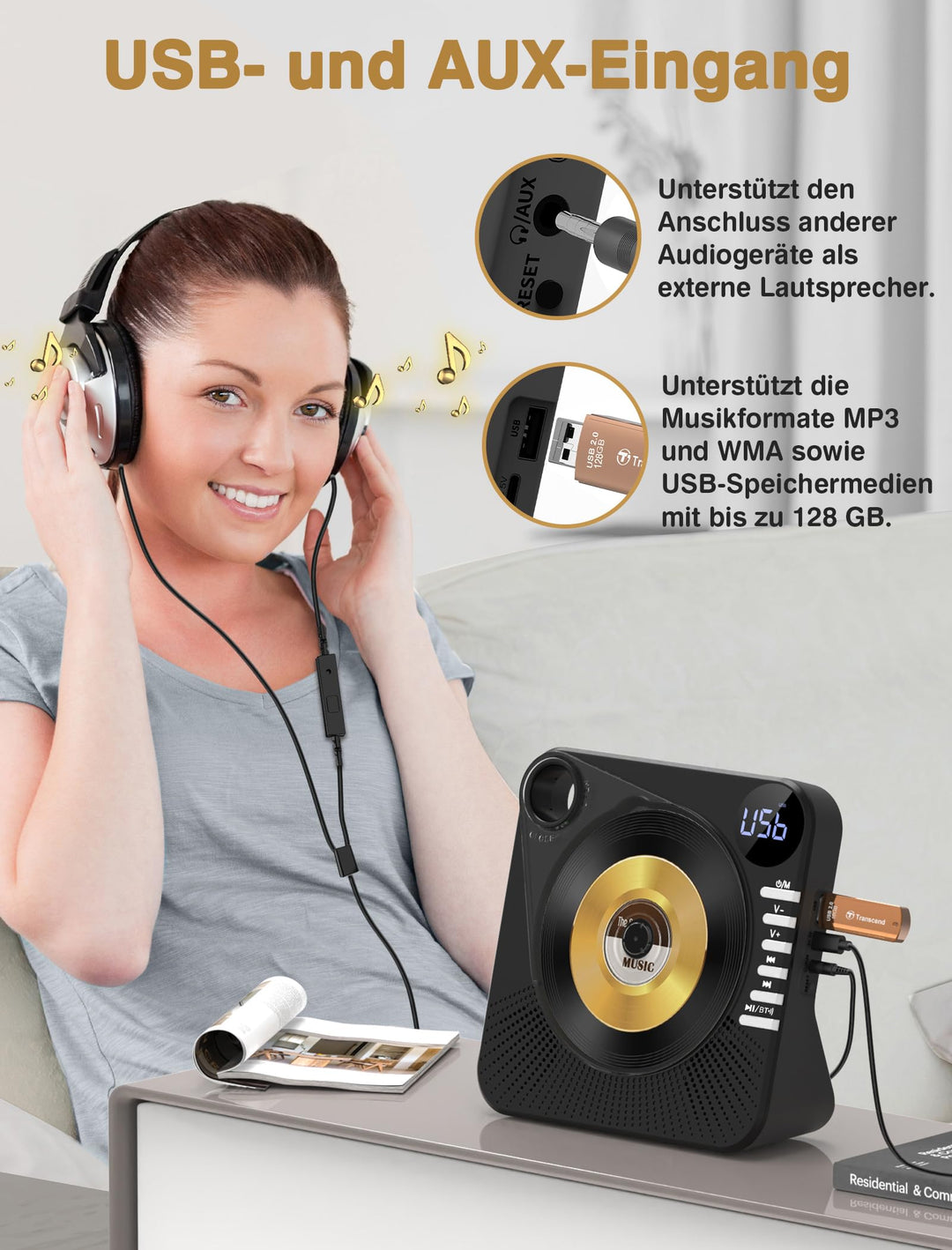 CD Player mit Bluetooth 5.1 und Dual-Lautsprecher, 5 EQ-Modi - Bild 9