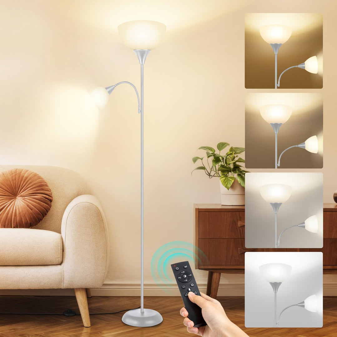 Stehlampe mit Leselampe 2-in-1 Deckenfluter dimmbar 182 cm Silber - Bild 2