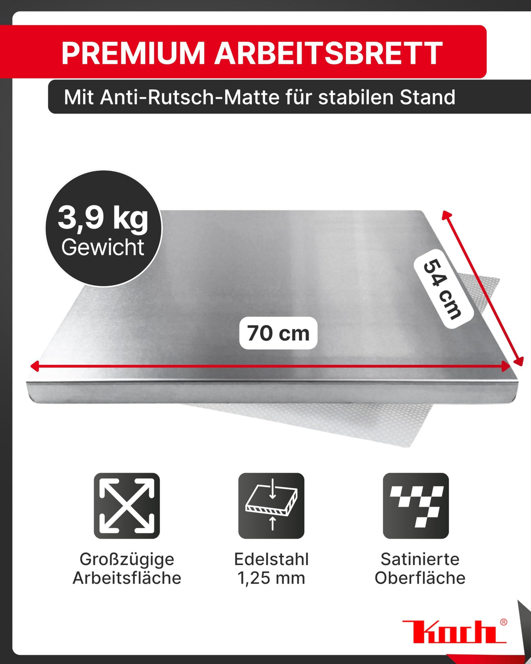 Arbeitsplatte Edelstahl 70x54 cm mit Anschlagkante Schneidebrett - Bild 6