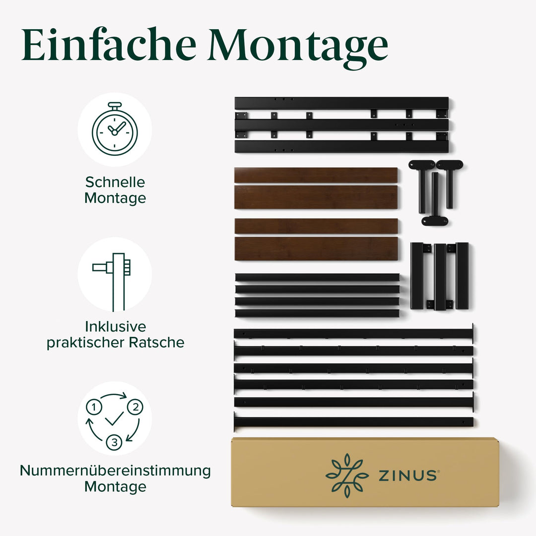 Bettgestell 140x200 cm Bambus &amp; Metall mit Kopfteil, Schwarz/Braun