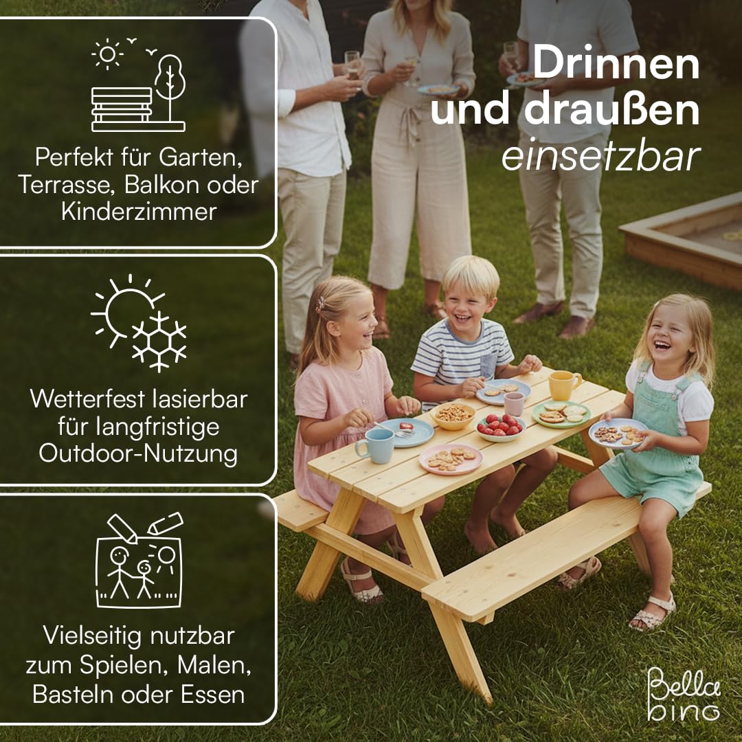 Kindersitzgruppe Massivholz Kiefer Tisch und 2 Bänke Outdoor - Bild 5