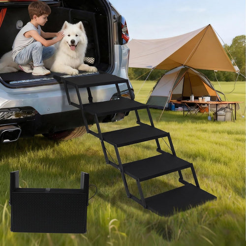 Hundetreppe faltbar 5-stufig Metall/ABS bis 90 kg fuer Auto und Sofa