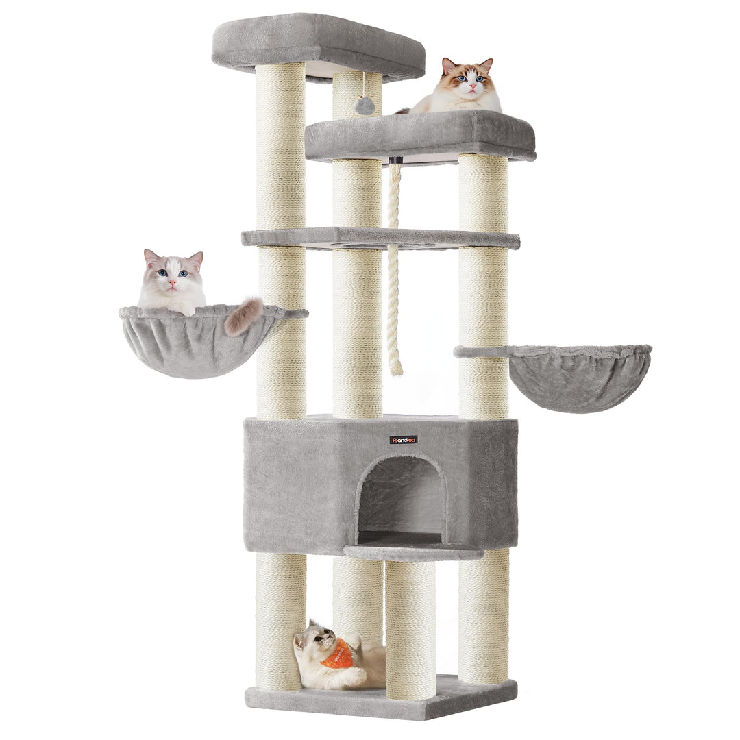 Kratzbaum XXL Sisal 186 cm hoch 5 Ebenen für mehrere Katzen