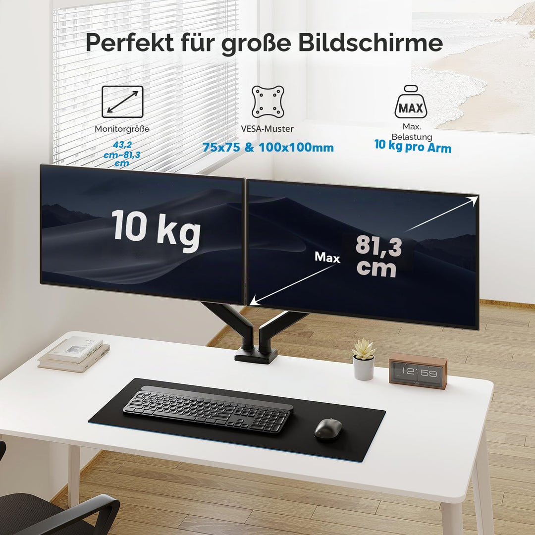 Dual Monitor Arm 2 Monitore 17-32 Zoll VESA 75/100 bis 10 kg - Bild 2