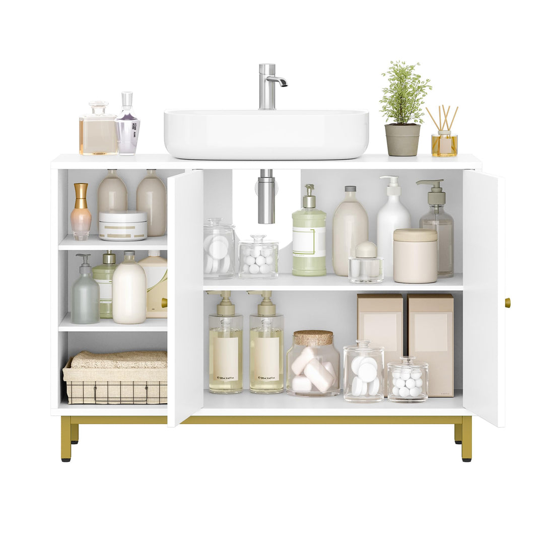 Waschbeckenunterschrank Weiss-Gold 3 offene Faecher 90x63x30 cm - Bild 9