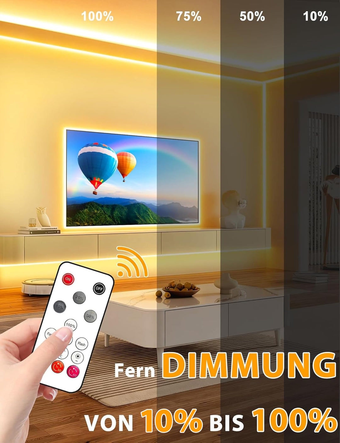 COB LED Streifen 10m Warmweiss Dimmbar IP65 mit Fernbedienung