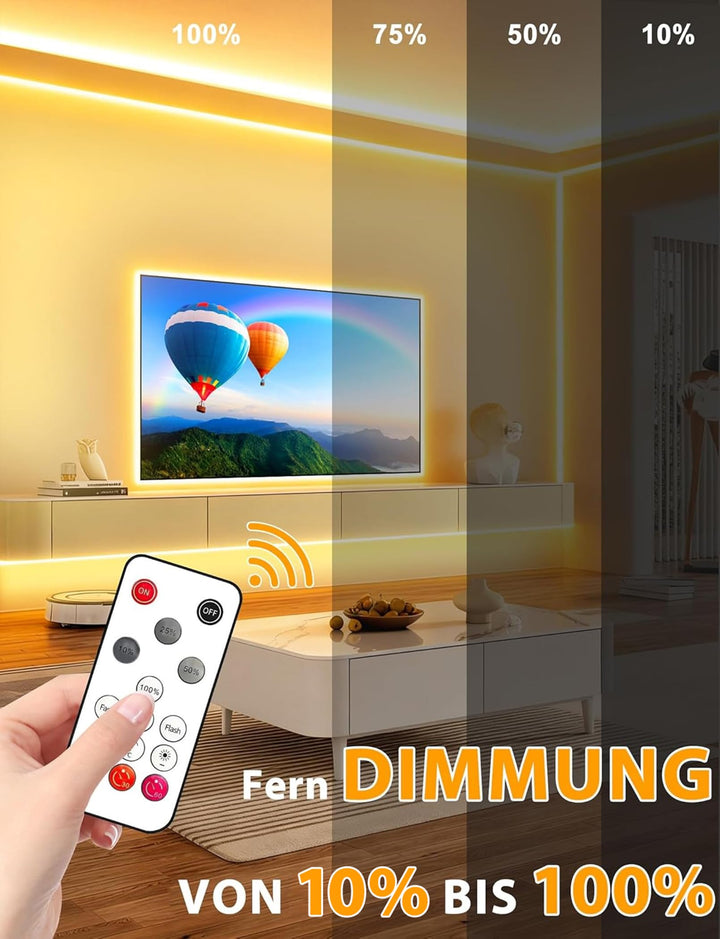 COB LED Streifen 10m Warmweiss Dimmbar IP65 mit Fernbedienung