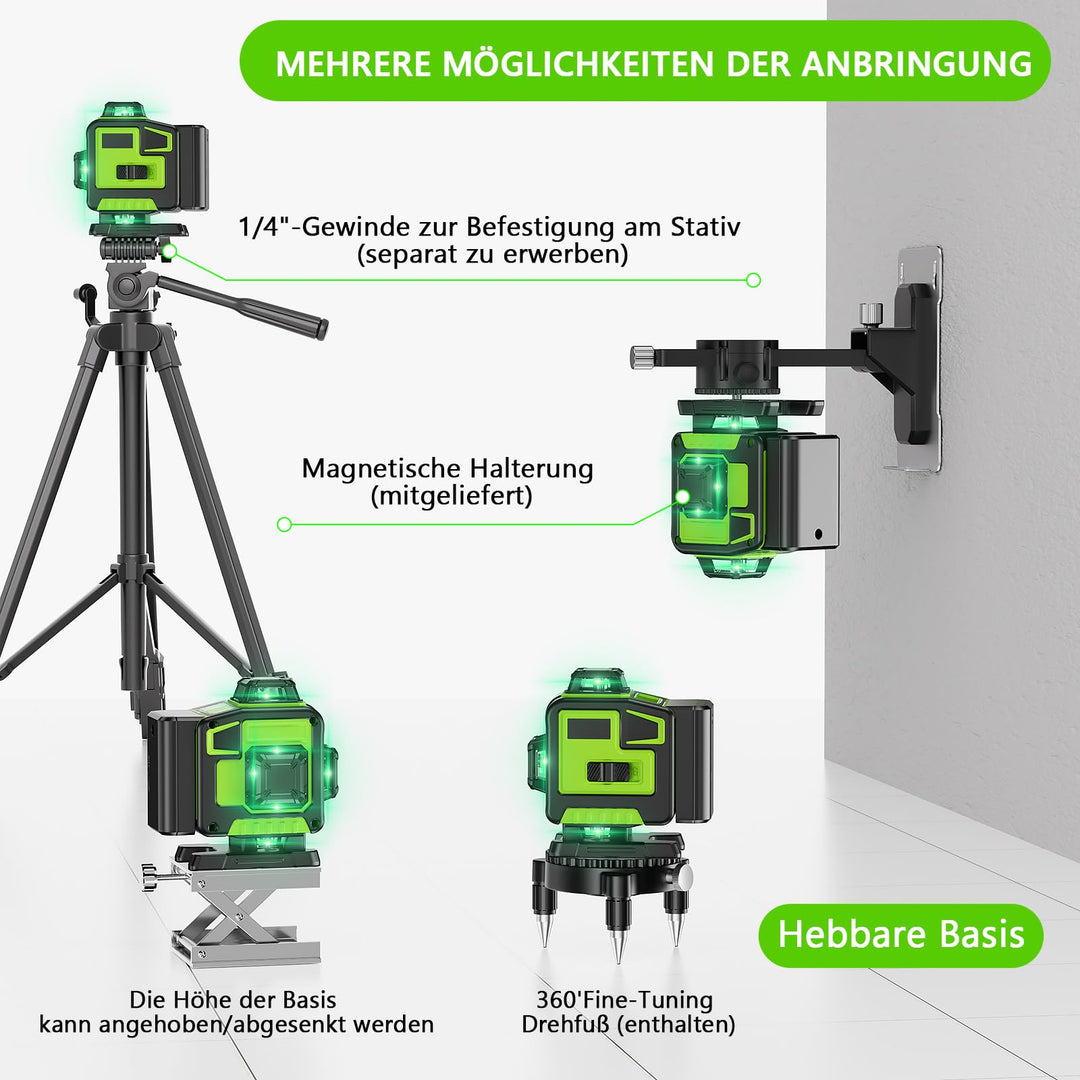 Kreuzlinienlaser Grün 16 Linien Selbstnivellierend 4x360° mit Stativ - Bild 4