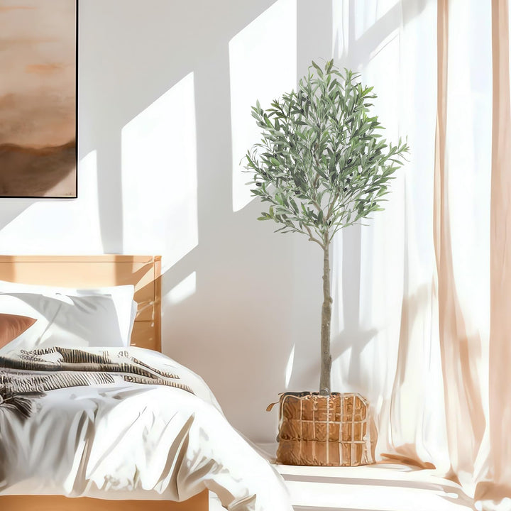 Kunstolivenbaum 150 cm mit Zementsockel und schwarzen Oliven