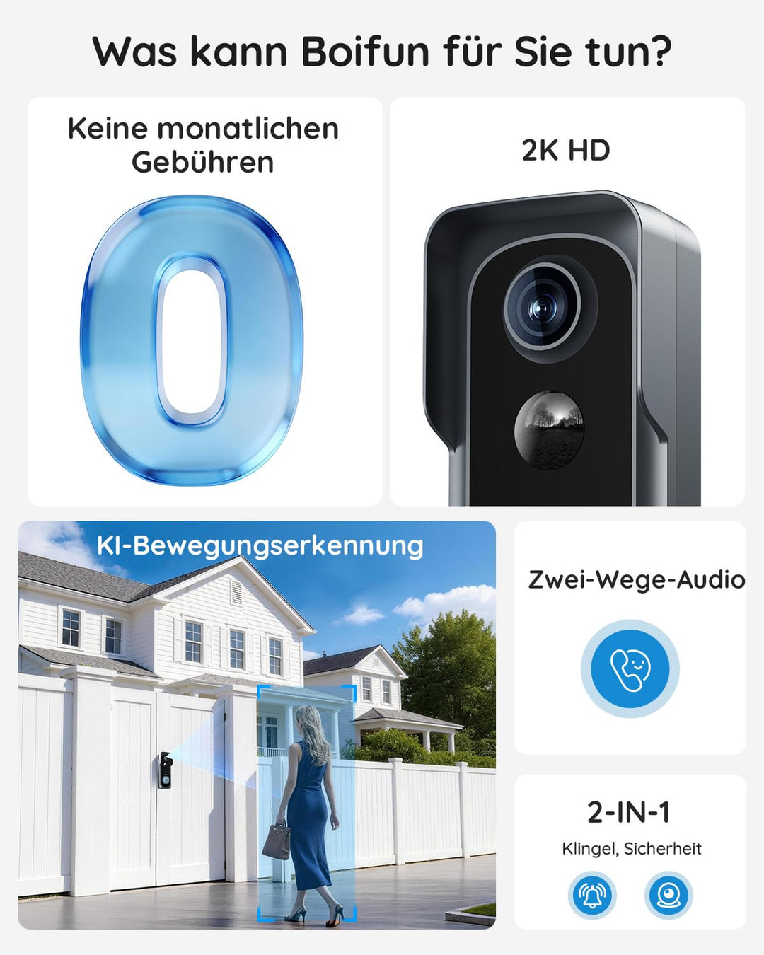 Video-Türklingel kabellos 2K HD 166° Weitwinkel mit Nachtsicht IP65 - Bild 2