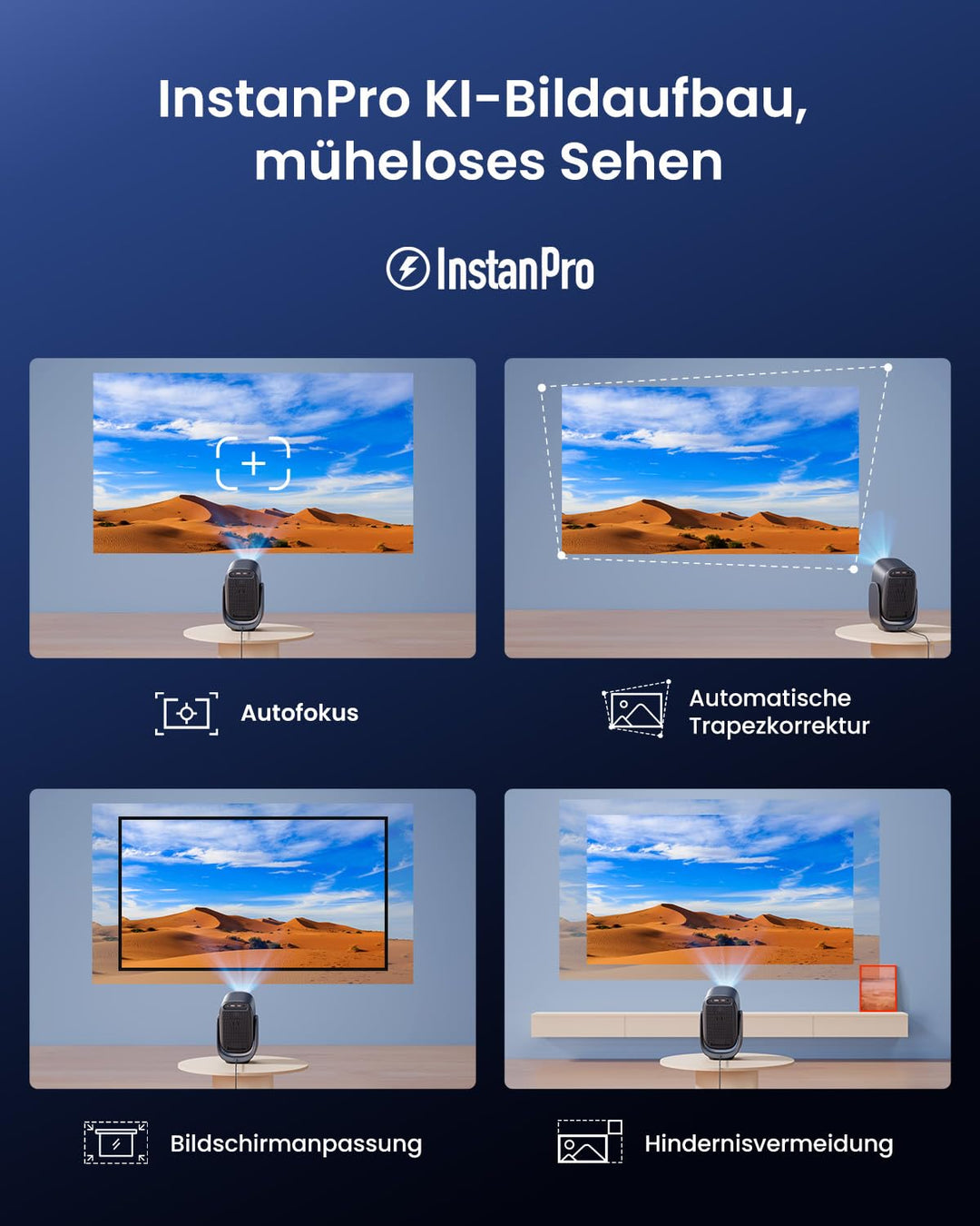 Mini Beamer Full HD 1080P mit Gimbal-Ständer, Netflix, Autofokus - Bild 5