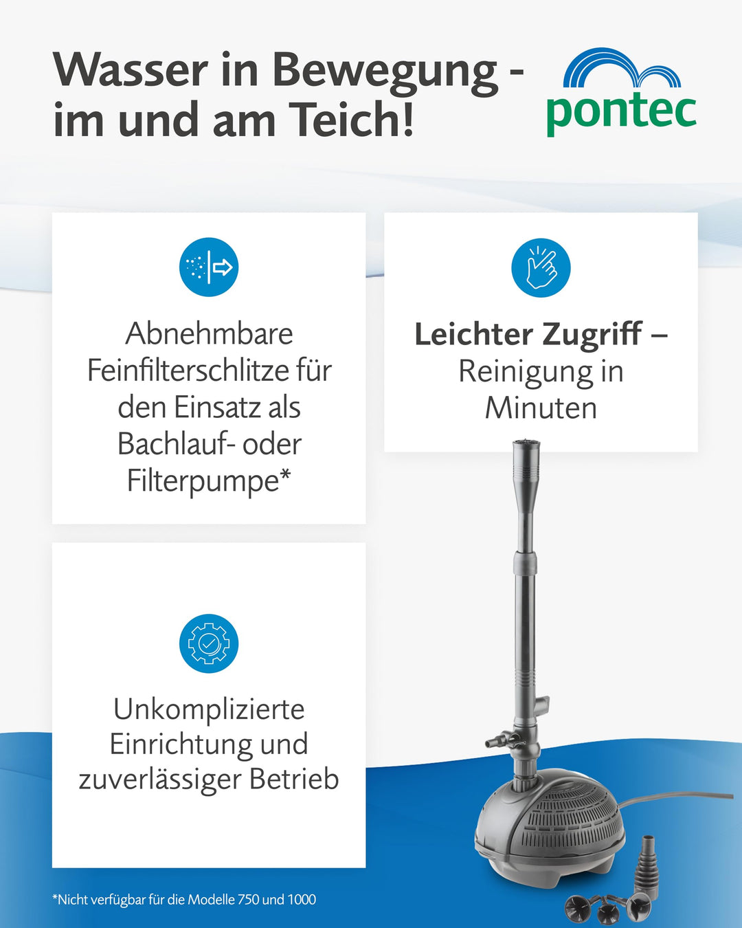 Teichpumpe Springbrunnen 1500 l/h 25W mit 4 Fontänenaufsätzen - Bild 7