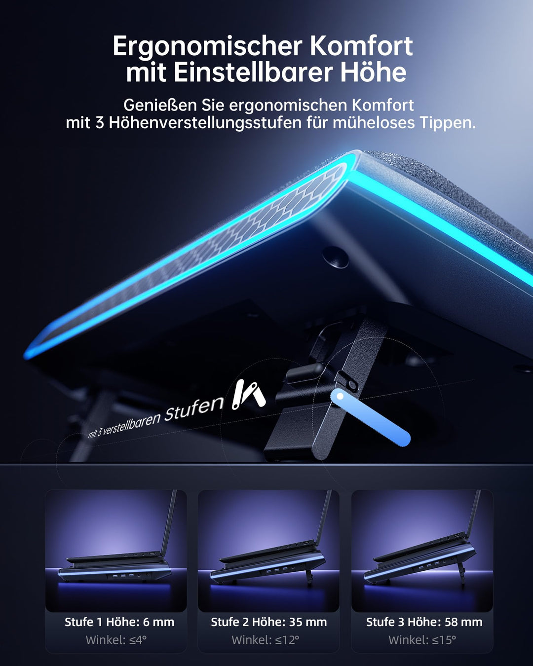 Laptop Kühlpad 15–19 Zoll mit Turbolüfter, RGB und 3x USB 3.0 - Bild 5