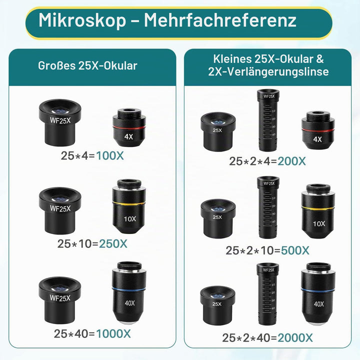 Lichtmikroskop 2000x mit LED-Beleuchtung, XY-Lineal und 10 Präparaten - Bild 7