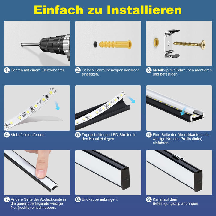 LED Aluminiumprofil U-Form Schwarz 12x1m mit Milchweiss-Abdeckung - Bild 7