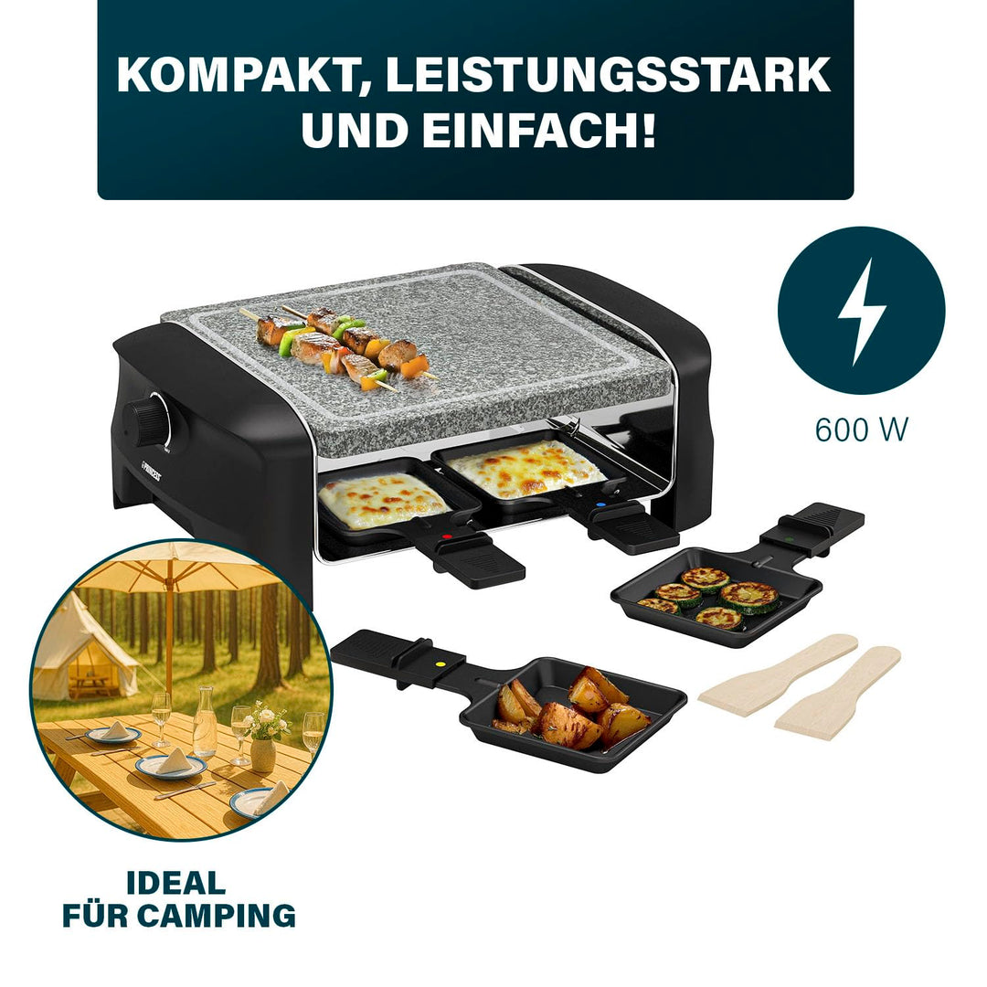 Raclette-Grill Steinplatte 21x21cm 600W fuer 4 Personen - Bild 3
