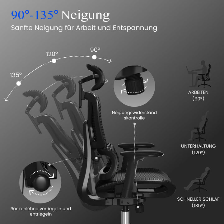 Ergonomischer Bürostuhl mit 3D-Armlehnen, Kopfstütze, bis 136 kg - Bild 6
