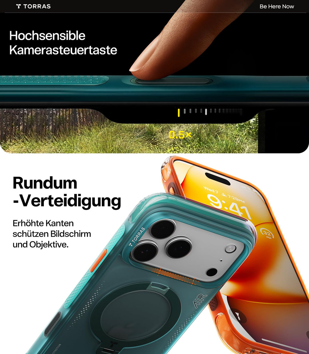Handyhülle iPhone 17 Pro Max Airbag Matt Orange mit Magnetring - Bild 6