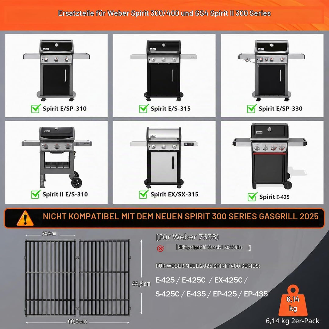 Grillrost Gusseisen 2er-Set 44,5x30 cm für Weber Spirit 300 - Bild 2