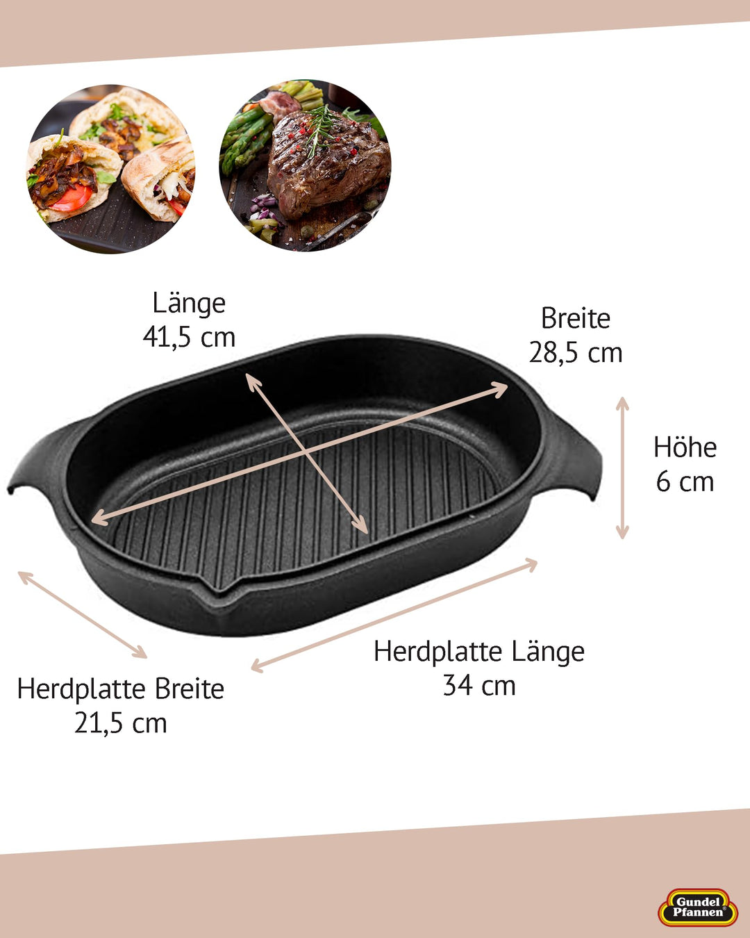 Gussdeckel Grillpfanne Induktion Titan-Keramik 41,5x28,5 cm - Bild 2