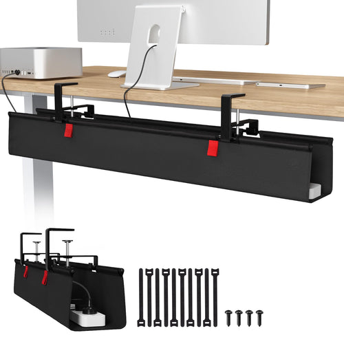 Kabelkanal Schreibtisch 90 cm Oxford-Stoff ohne Bohren, Schwarz