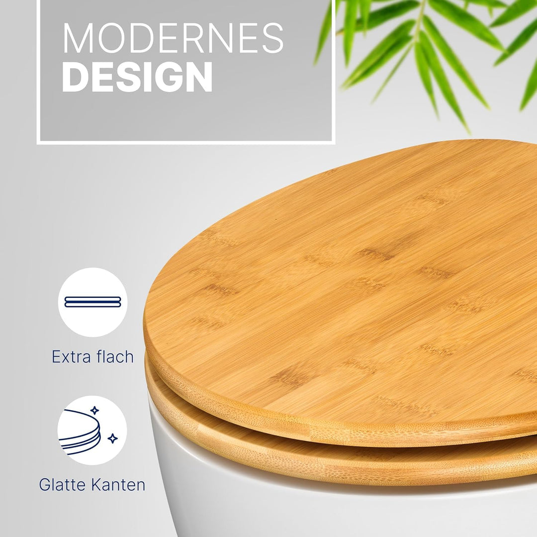 WC-Sitz Bambus dunkel mit Edelstahl-Scharnier für O- und D-Form - Bild 3
