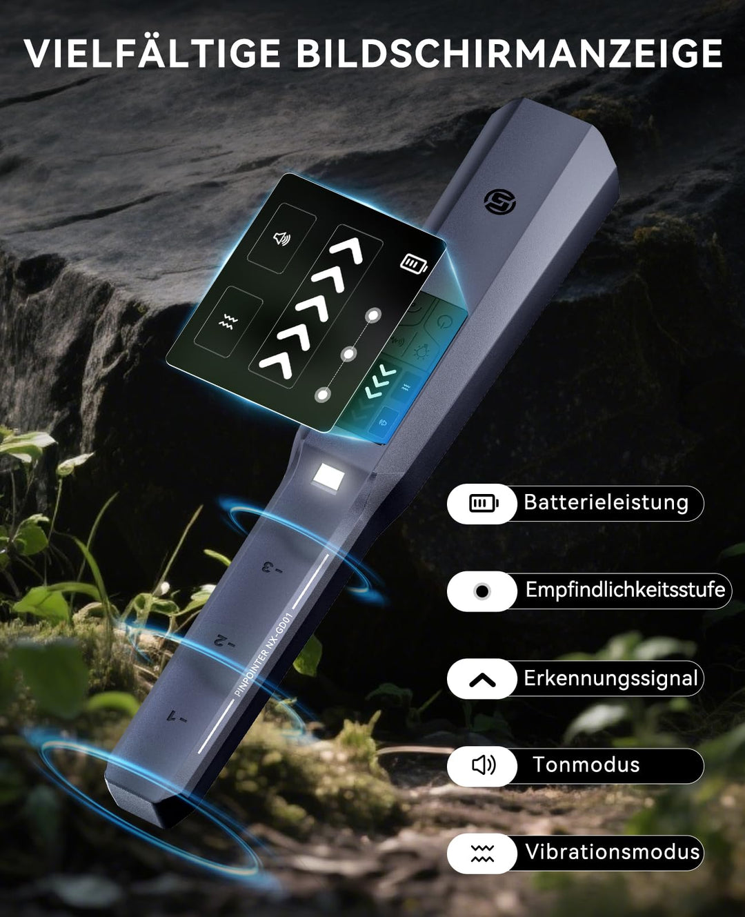 Pinpointer Metalldetektor IP68 wasserdicht, LCD, 4 Modi, 800mAh - Bild 3