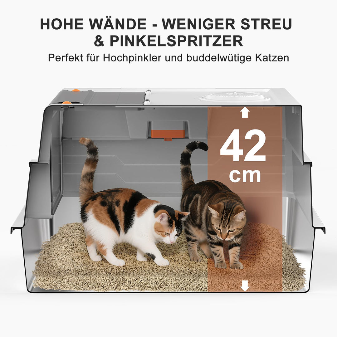 Katzenklo Edelstahl mit Deckel 71x51x42cm 3-in-1 für Grosskatzen - Bild 5