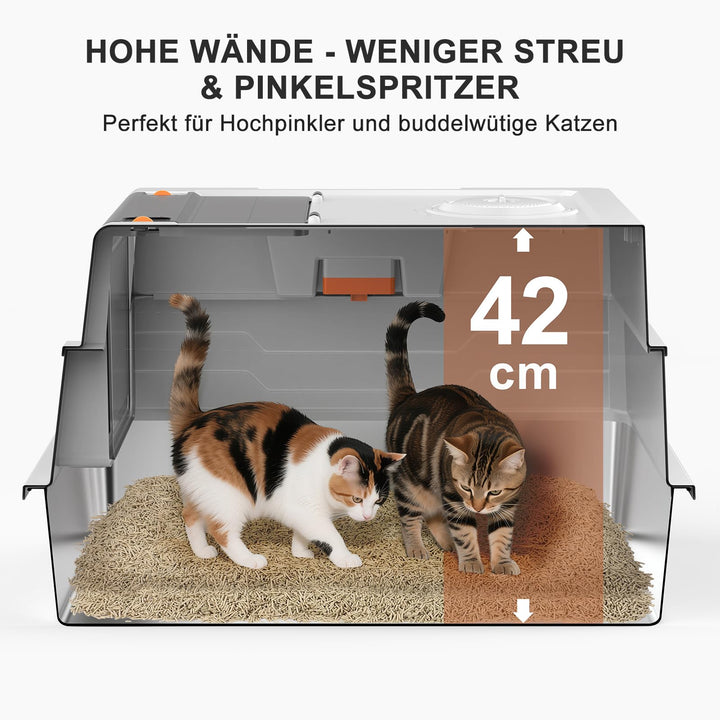 Katzenklo Edelstahl mit Deckel 71x51x42cm 3-in-1 für Grosskatzen - Bild 5
