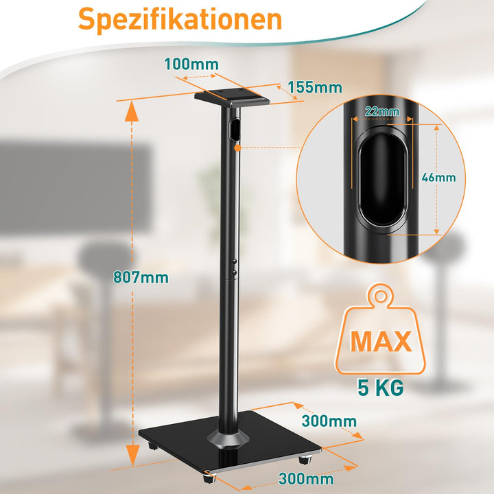 Lautsprecherständer für Sonos Era 300 Stahl/Glas 80,7 cm Schwarz - Bild 3