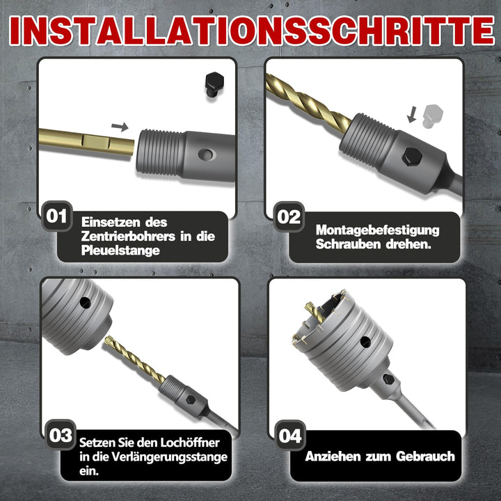 Bohrkronen-Set Hartmetall 7 Grössen SDS Plus &amp; Max für Beton Mauerwerk - Bild 7