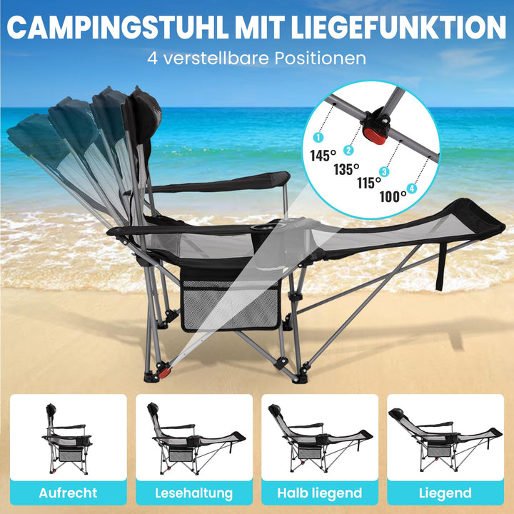 Campingstuhl faltbar mit Fussstütze 4-fach verstellbar 180 kg - Bild 2