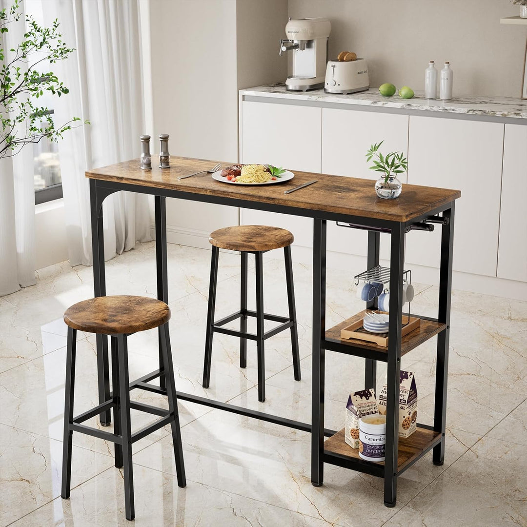 Bartisch-Set mit 2 Barhockern Massivholz Retro-Look mit Glashalter - Bild 2