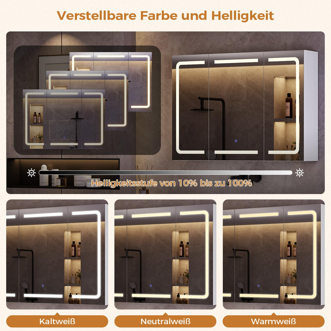 Spiegelschrank Bad LED 3 Farbtemperaturen mit Steckdose 60×80 cm - Bild 3