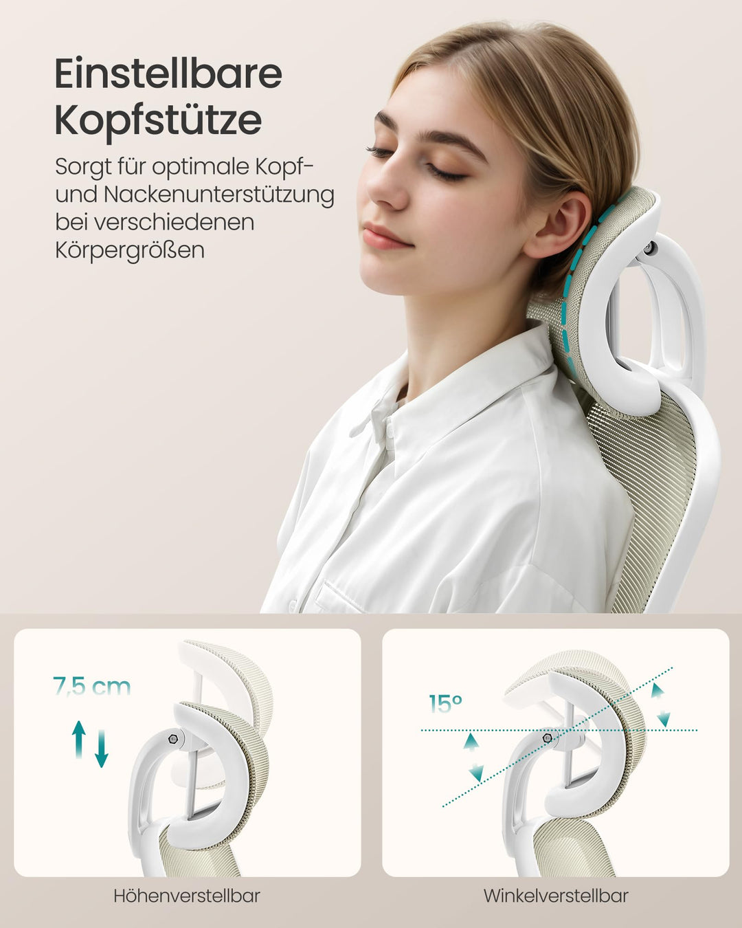 Bürostuhl ergonomisch Mesh Kopfstütze klappbare Armlehnen 120 kg - Bild 5