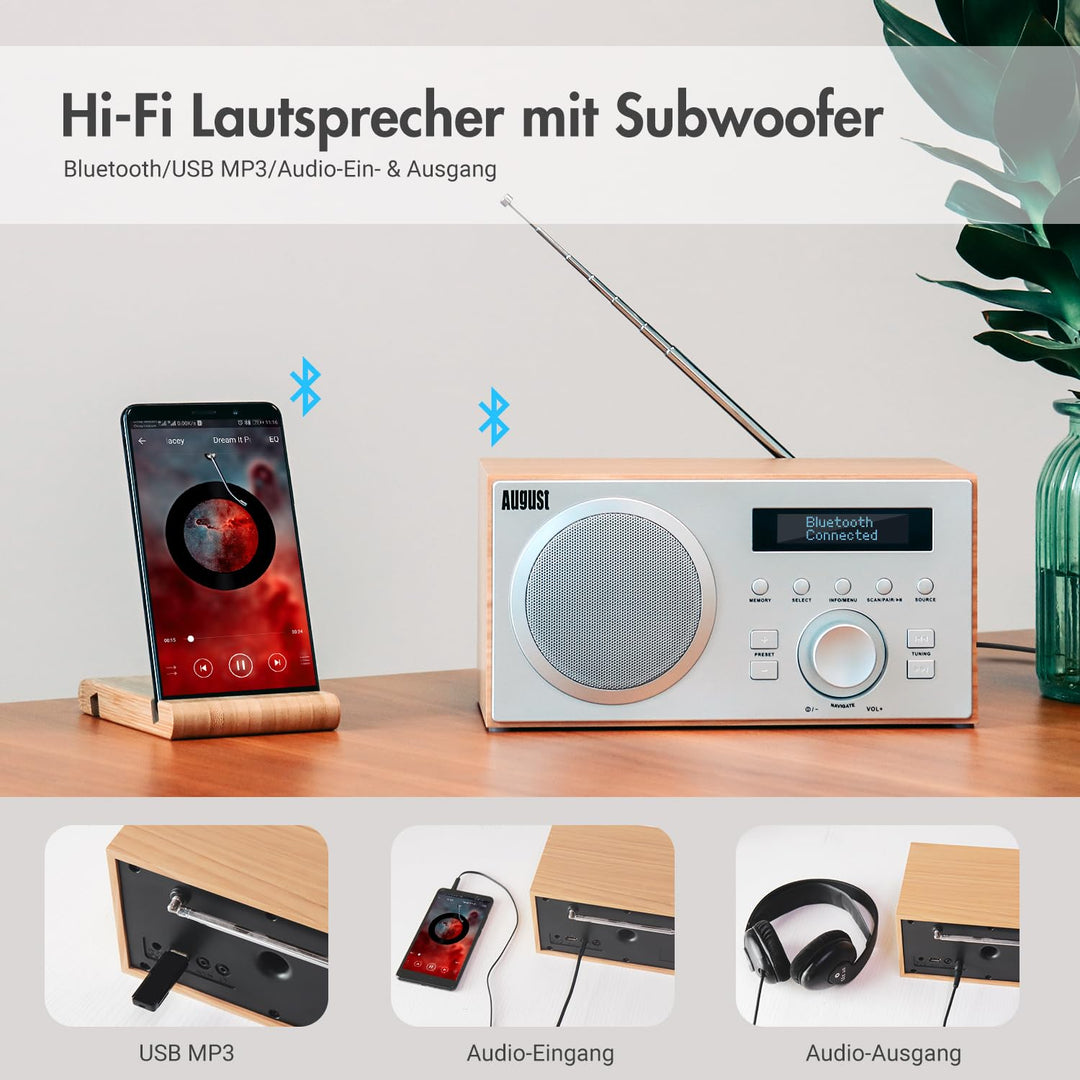 DAB+/UKW Radio Holzgehäuse Eiche mit Bluetooth 5.3 und Wecker - Bild 4