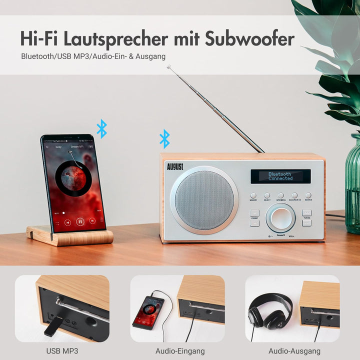 DAB+/UKW Radio Holzgehäuse Eiche mit Bluetooth 5.3 und Wecker - Bild 4