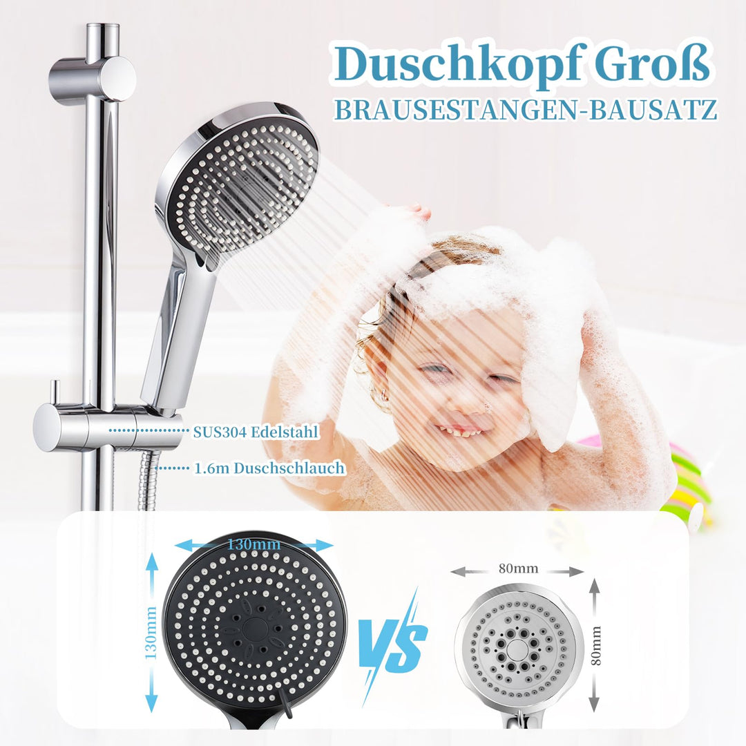 Duschstangen-Set Chrom 70cm mit Handbrause 6 Strahlarten und Schlauch - Bild 3