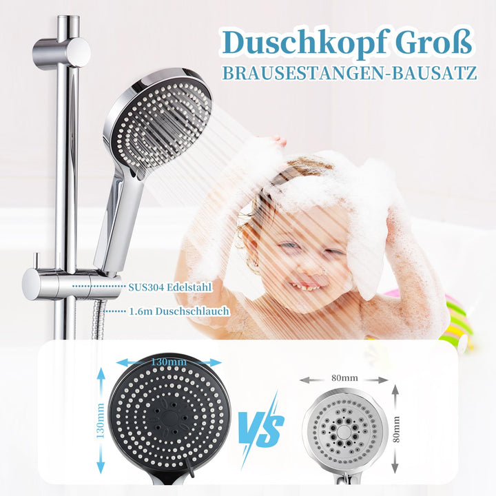 Duschstangen-Set Chrom 70cm mit Handbrause 6 Strahlarten und Schlauch - Bild 3