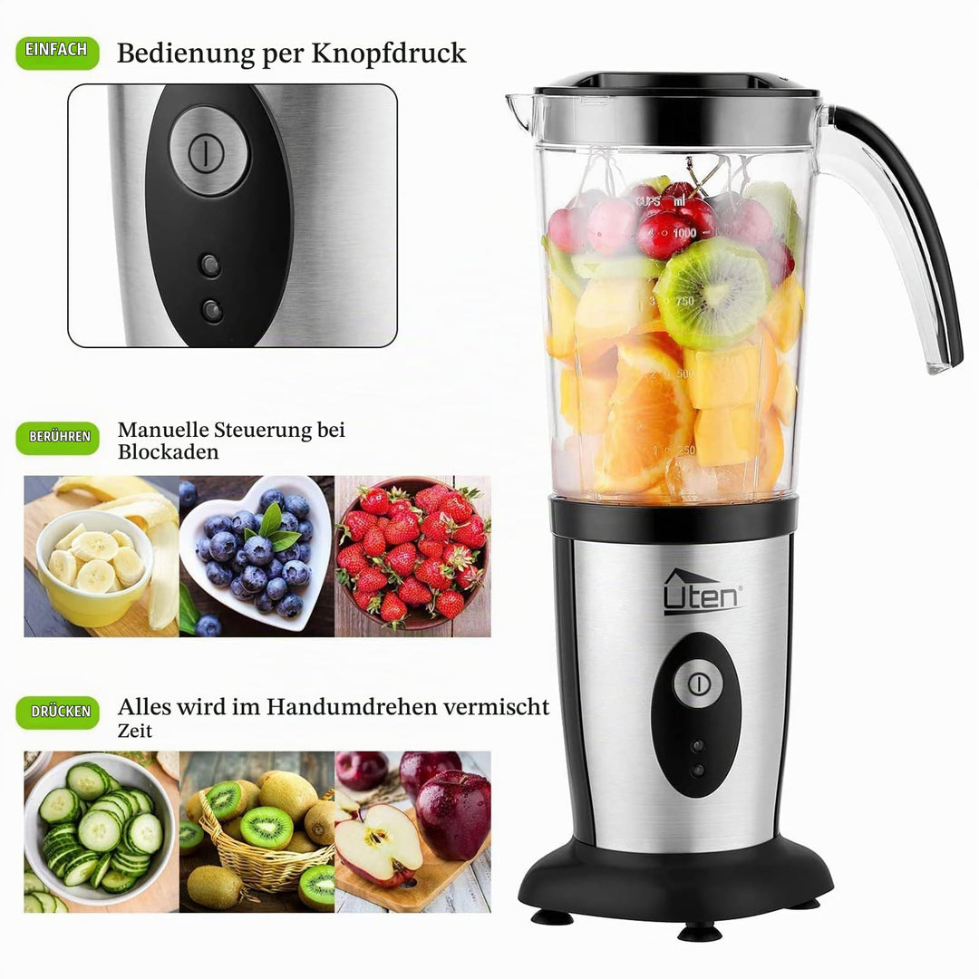 Standmixer 5-in-1 mit To-Go-Becher 1,25L Edelstahl 220W - Bild 2