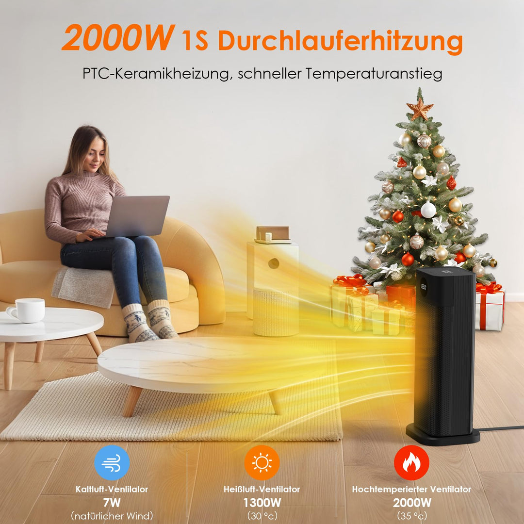 Keramik Heizlüfter 2000W PTC mit Fernbedienung Timer Thermostat - Bild 2