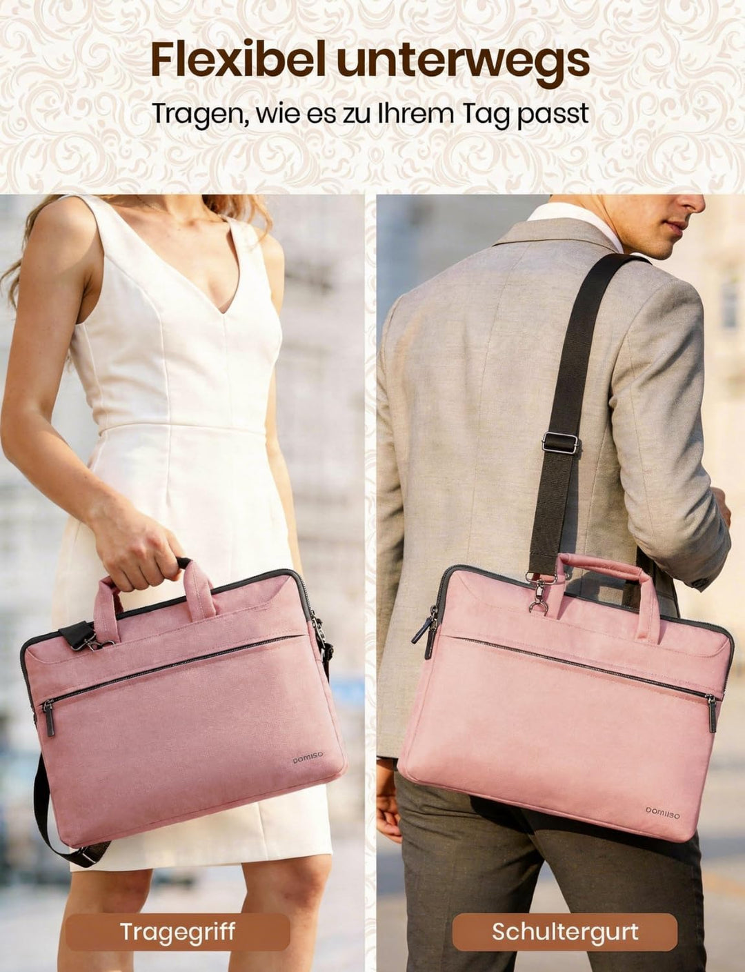 Laptoptasche 17-17,3 Zoll wasserabweisend mit Schultergurt Rosa - Bild 2