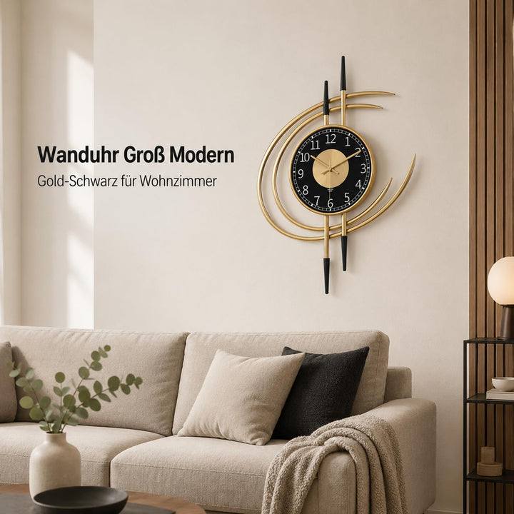 Wanduhr Metall 54x41cm Gold-Schwarz Modern Lautlos für Wohnzimmer - Bild 2
