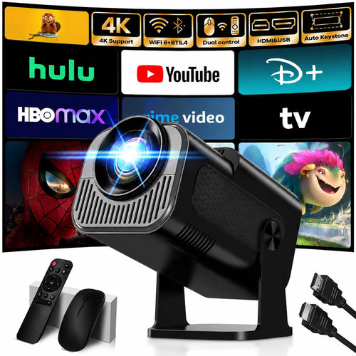 Mini Beamer 4K/1080P WiFi 6 Bluetooth 5.4 mit Auto-Keystone 270°