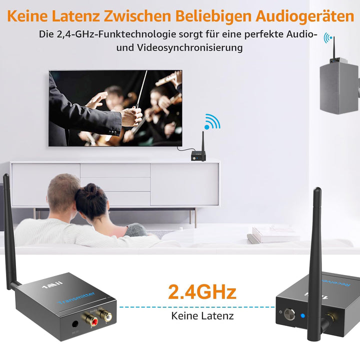 Funk Audio Sender Empfänger Set 2,4 GHz AUX Cinch kabellos HiFi - Bild 2